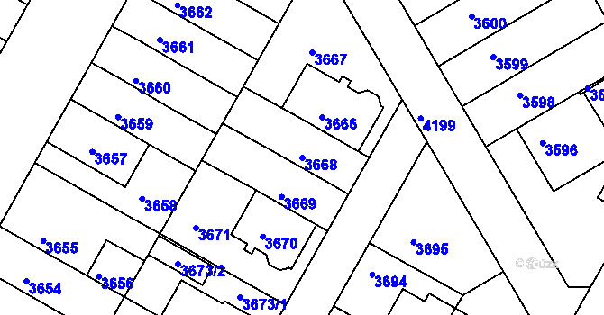 Parcela st. 3668 v KÚ Dejvice, Katastrální mapa