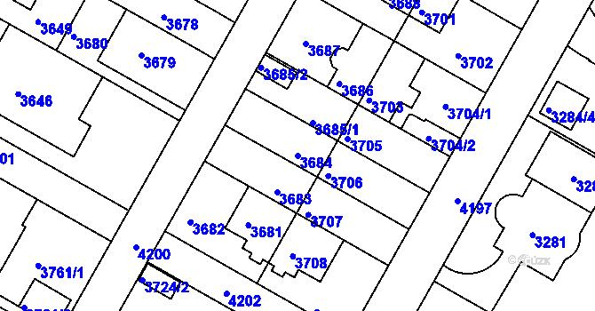 Parcela st. 3684 v KÚ Dejvice, Katastrální mapa