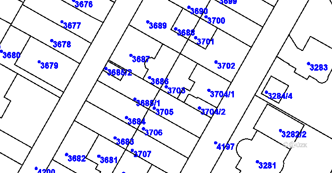 Parcela st. 3703 v KÚ Dejvice, Katastrální mapa