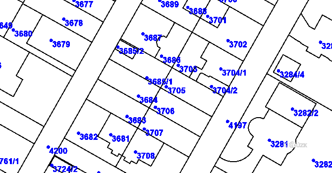 Parcela st. 3705 v KÚ Dejvice, Katastrální mapa