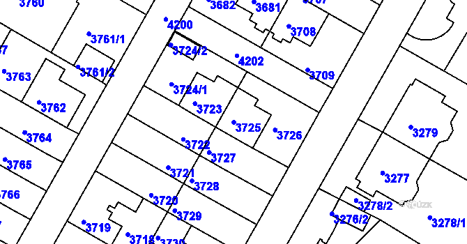 Parcela st. 3725 v KÚ Dejvice, Katastrální mapa