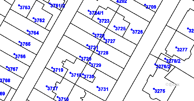 Parcela st. 3728 v KÚ Dejvice, Katastrální mapa