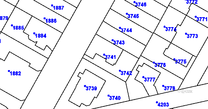 Parcela st. 3741 v KÚ Dejvice, Katastrální mapa