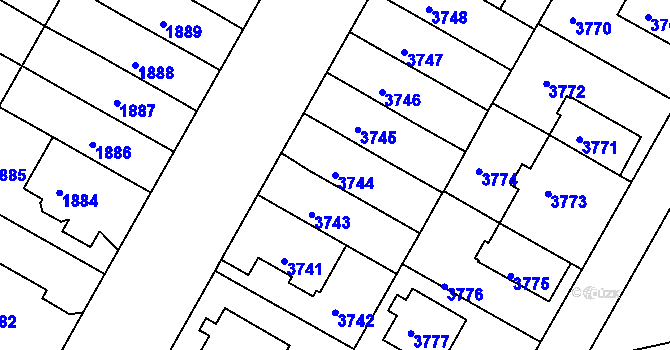 Parcela st. 3744 v KÚ Dejvice, Katastrální mapa