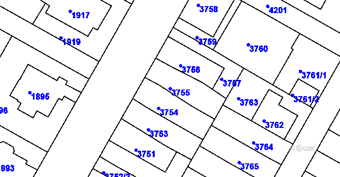 Parcela st. 3755 v KÚ Dejvice, Katastrální mapa