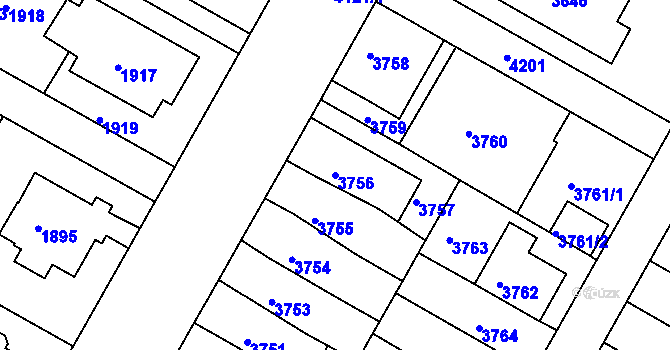 Parcela st. 3756 v KÚ Dejvice, Katastrální mapa