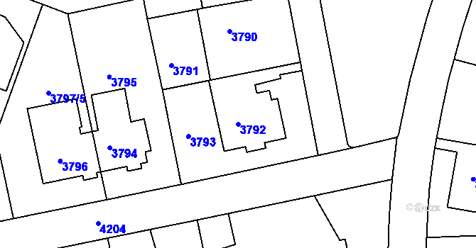 Parcela st. 3792 v KÚ Dejvice, Katastrální mapa