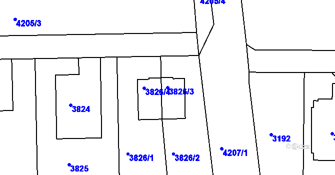 Parcela st. 3826/3 v KÚ Dejvice, Katastrální mapa