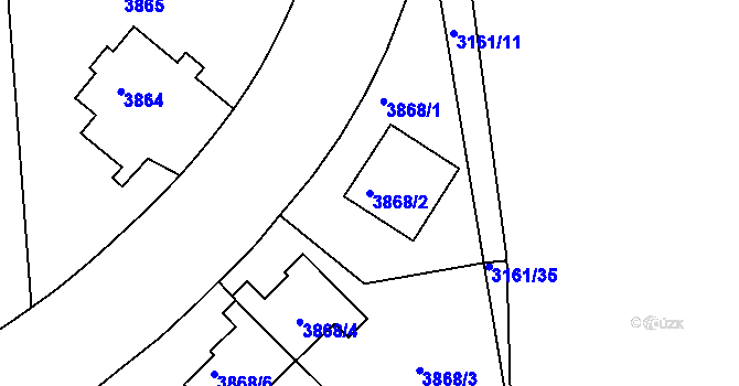 Parcela st. 3868/2 v KÚ Dejvice, Katastrální mapa