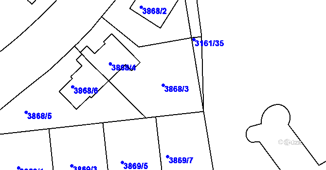Parcela st. 3868/3 v KÚ Dejvice, Katastrální mapa