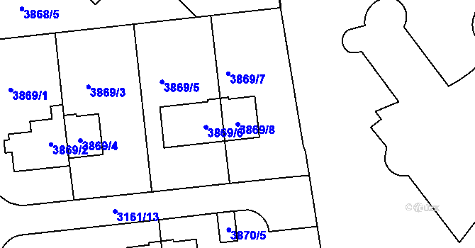 Parcela st. 3869/8 v KÚ Dejvice, Katastrální mapa