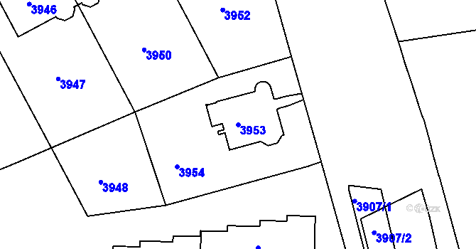 Parcela st. 3953 v KÚ Dejvice, Katastrální mapa