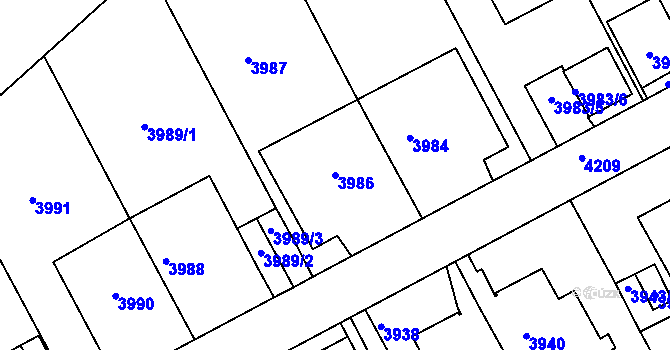 Parcela st. 3986 v KÚ Dejvice, Katastrální mapa