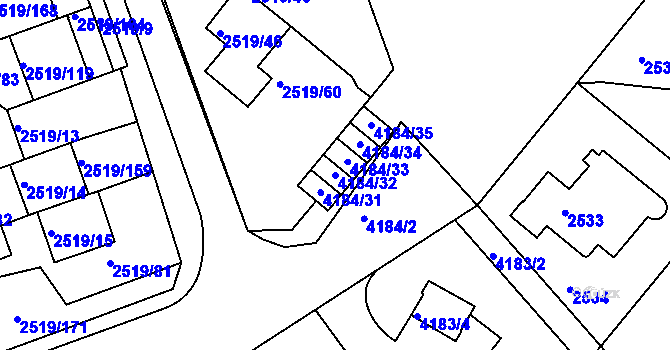 Parcela st. 4184/32 v KÚ Dejvice, Katastrální mapa