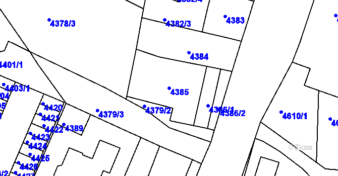 Parcela st. 4385 v KÚ Dejvice, Katastrální mapa