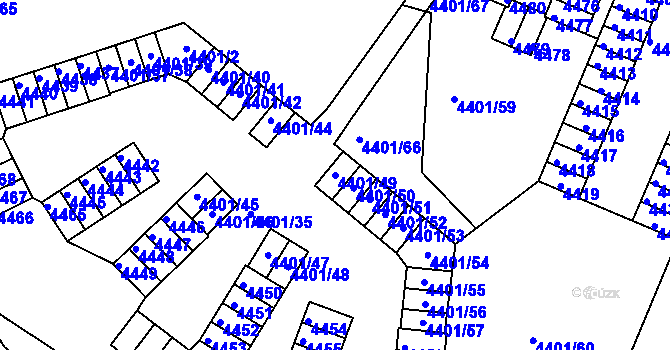 Parcela st. 4401/49 v KÚ Dejvice, Katastrální mapa