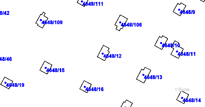 Parcela st. 4648/12 v KÚ Dejvice, Katastrální mapa