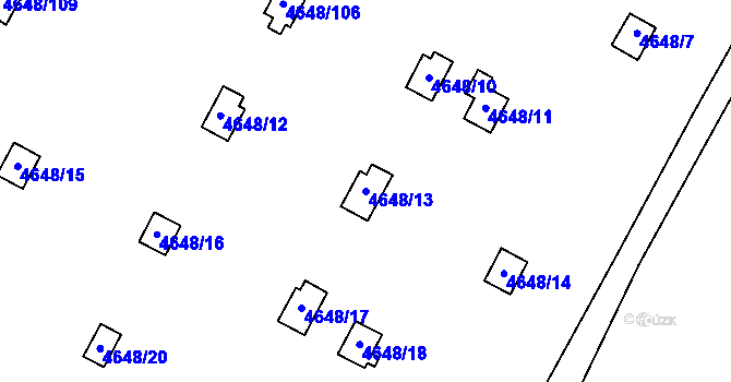 Parcela st. 4648/13 v KÚ Dejvice, Katastrální mapa