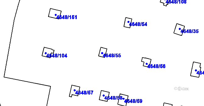 Parcela st. 4648/55 v KÚ Dejvice, Katastrální mapa