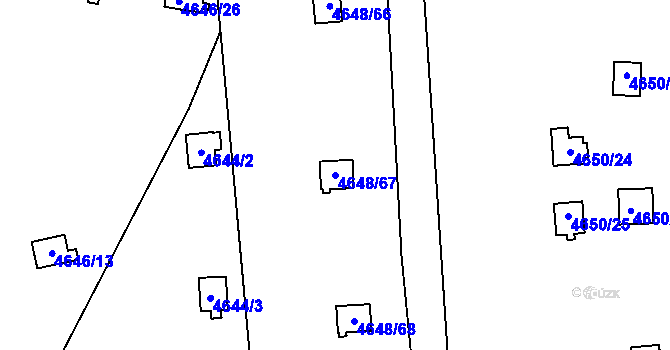Parcela st. 4648/67 v KÚ Dejvice, Katastrální mapa