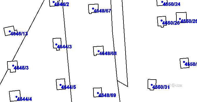 Parcela st. 4648/68 v KÚ Dejvice, Katastrální mapa