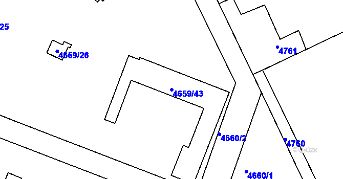 Parcela st. 4659/43 v KÚ Dejvice, Katastrální mapa
