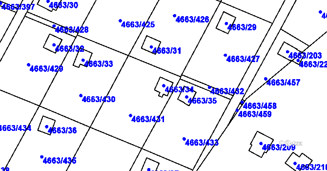 Parcela st. 4663/34 v KÚ Dejvice, Katastrální mapa