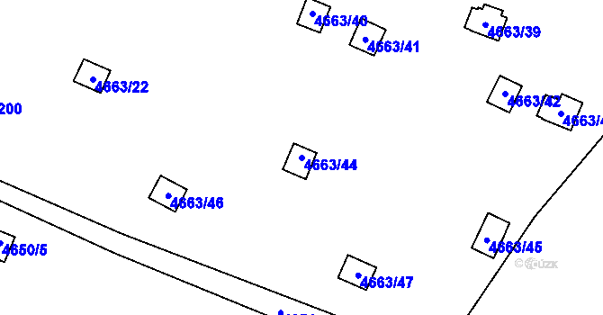 Parcela st. 4663/44 v KÚ Dejvice, Katastrální mapa