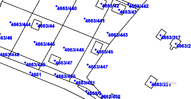 Parcela st. 4663/45 v KÚ Dejvice, Katastrální mapa