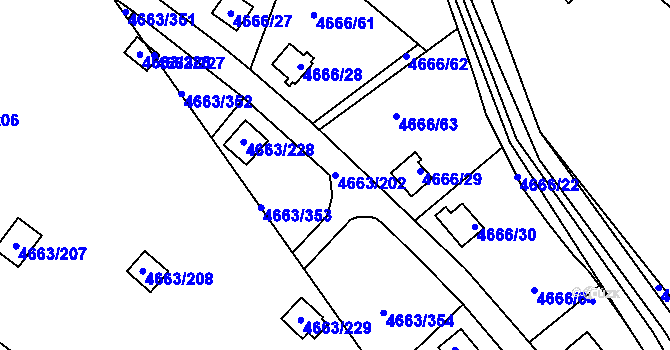 Parcela st. 4663/202 v KÚ Dejvice, Katastrální mapa