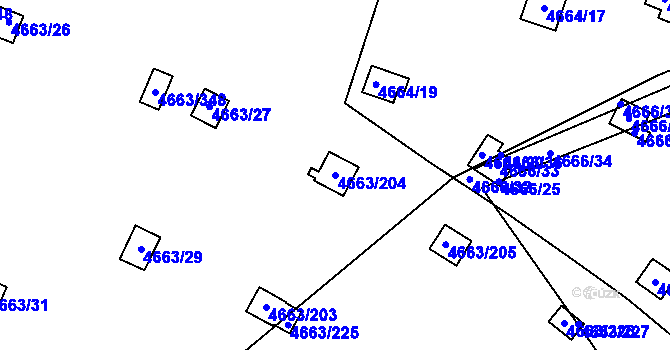 Parcela st. 4663/204 v KÚ Dejvice, Katastrální mapa
