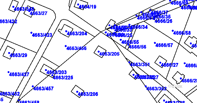 Parcela st. 4663/205 v KÚ Dejvice, Katastrální mapa