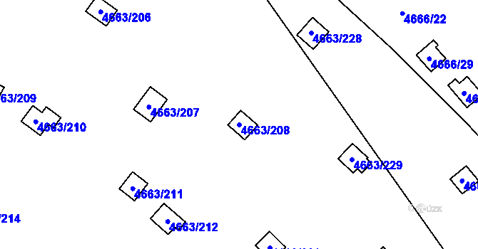 Parcela st. 4663/208 v KÚ Dejvice, Katastrální mapa
