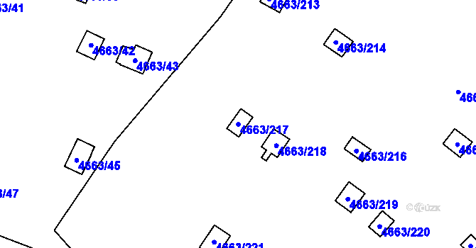Parcela st. 4663/217 v KÚ Dejvice, Katastrální mapa