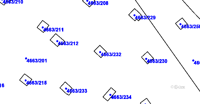 Parcela st. 4663/232 v KÚ Dejvice, Katastrální mapa