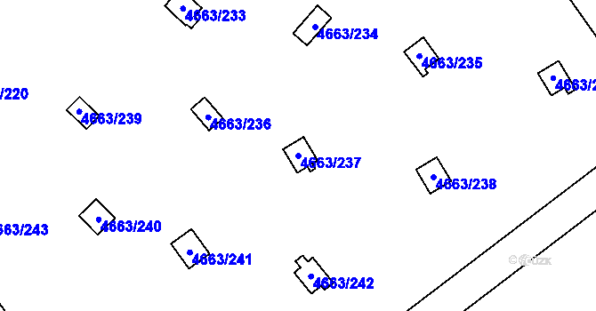 Parcela st. 4663/237 v KÚ Dejvice, Katastrální mapa