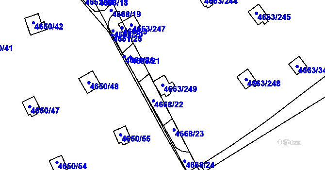 Parcela st. 4663/249 v KÚ Dejvice, Katastrální mapa