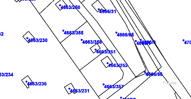 Parcela st. 4663/251 v KÚ Dejvice, Katastrální mapa