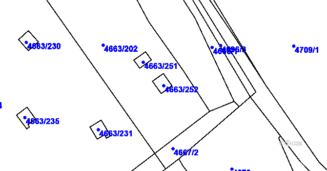 Parcela st. 4663/252 v KÚ Dejvice, Katastrální mapa