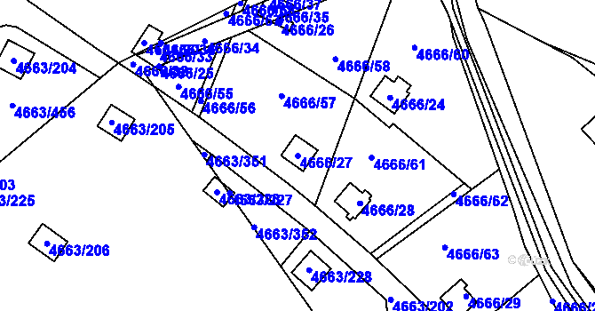 Parcela st. 4666/27 v KÚ Dejvice, Katastrální mapa