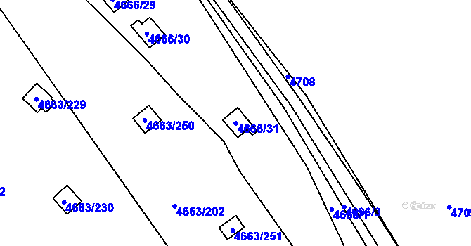 Parcela st. 4666/31 v KÚ Dejvice, Katastrální mapa