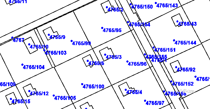 Parcela st. 4765/3 v KÚ Dejvice, Katastrální mapa