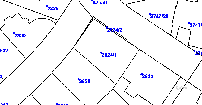 Parcela st. 2824/1 v KÚ Dejvice, Katastrální mapa