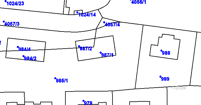 Parcela st. 987/1 v KÚ Dejvice, Katastrální mapa