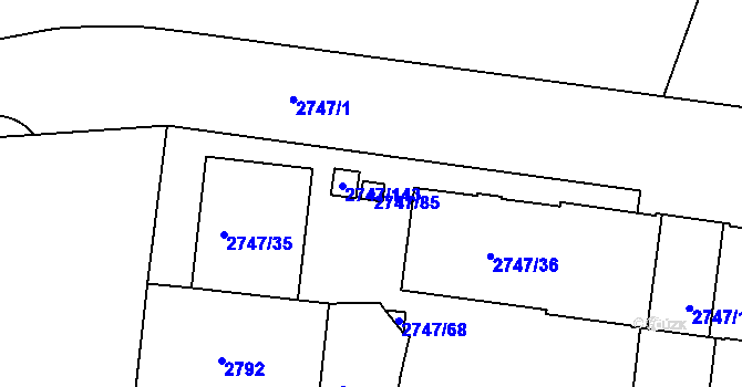 Parcela st. 2747/85 v KÚ Dejvice, Katastrální mapa