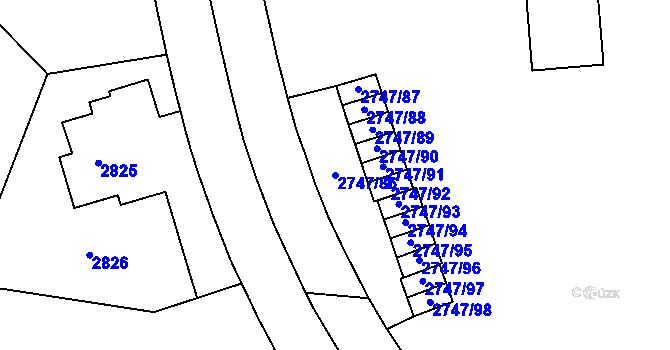Parcela st. 2747/86 v KÚ Dejvice, Katastrální mapa