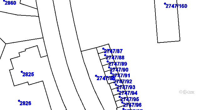 Parcela st. 2747/88 v KÚ Dejvice, Katastrální mapa