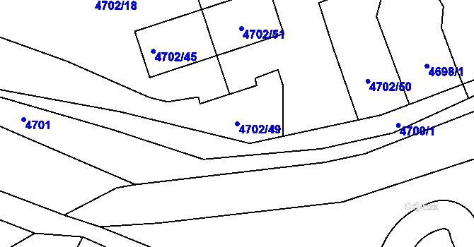 Parcela st. 4702/49 v KÚ Dejvice, Katastrální mapa