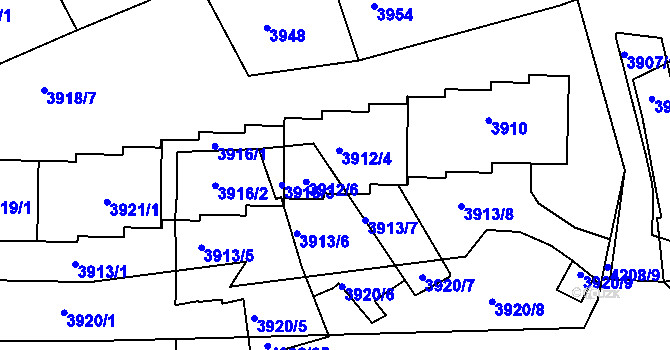 Parcela st. 3912/5 v KÚ Dejvice, Katastrální mapa