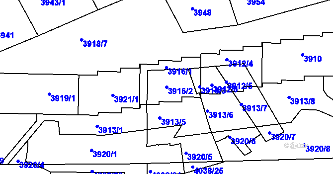 Parcela st. 3916/2 v KÚ Dejvice, Katastrální mapa